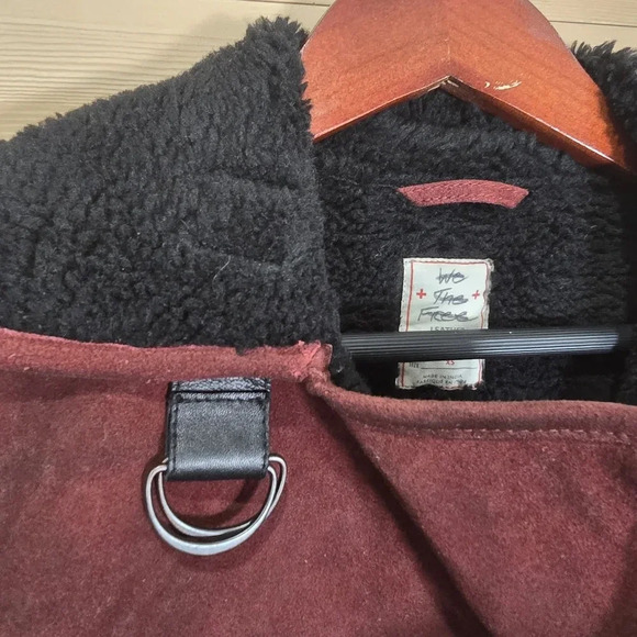 New‎ Free People Cassidy Cozy Jacket SUEDE SHERPA $698 XS Burgundy & Black - Picture 9 of 16